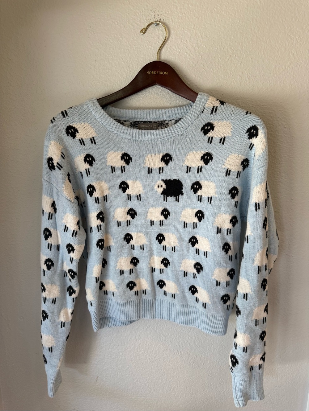 Cupcake Clothing Black Sheep Novelty Knit Sweater Blue Size Medium